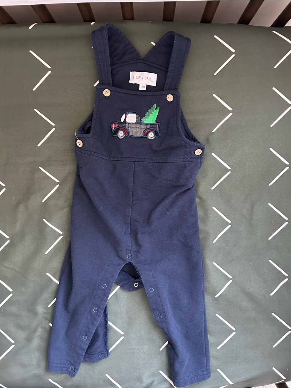 Navy Overalls with Truck & Tree Embroidery -